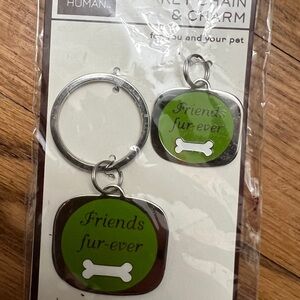 Love My Human “Friends Fur-Ever” Keychain & Pet Charm Set – Green (New)